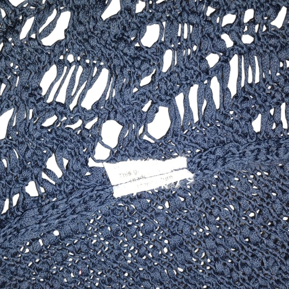 D Exterior Crocheted Knit Cardigan Navy Blue Draped Italian Cardigan Sweater - Picture 9 of 10
